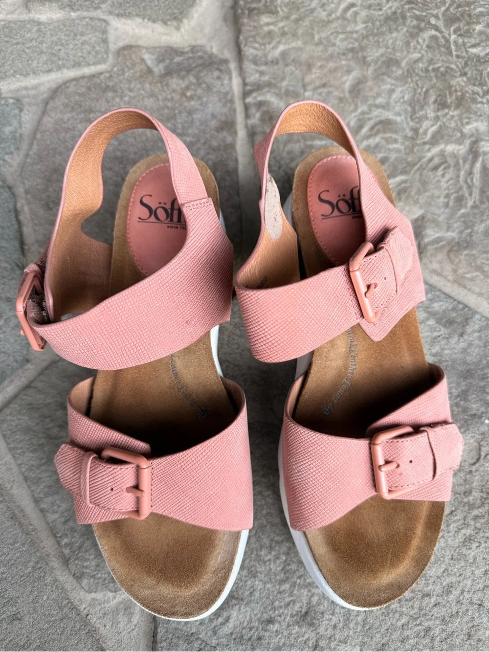 Sofft Castello Leather Platform Sandals Pink Textured Buckle‎ Comfort Wedge 9